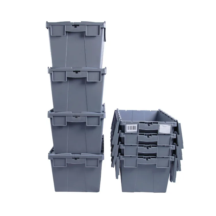 Attached Lid Plastic Totes and Shipping Containers